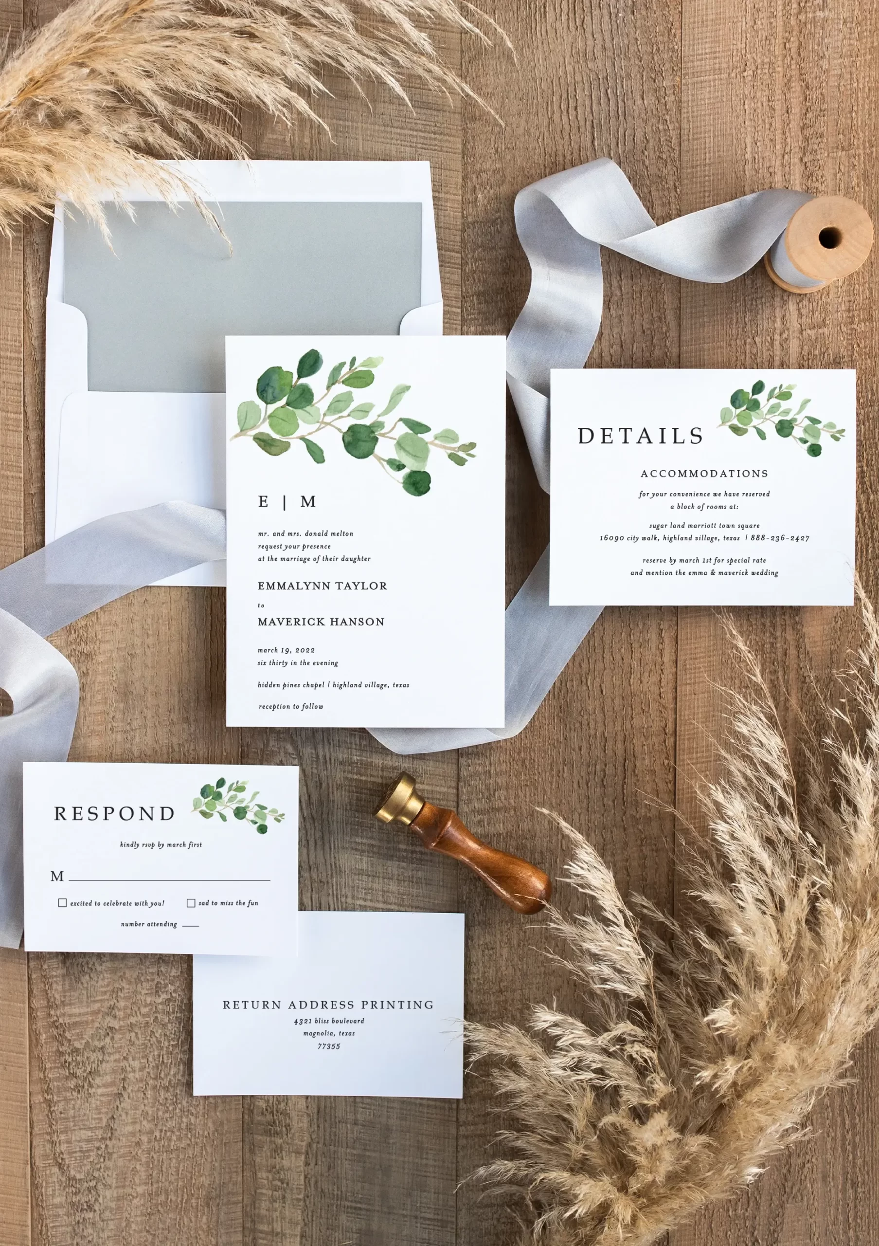 greenery wedding invitations Houston, TX