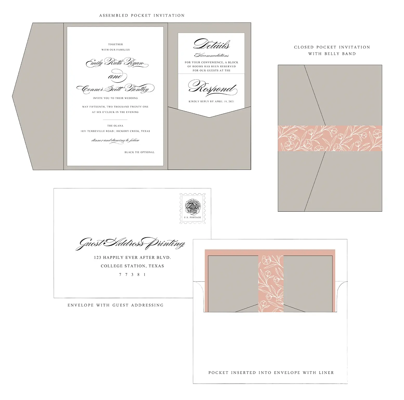 Elegant Wedding Invitations Clear Lake TX 